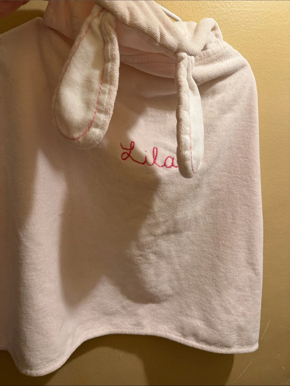 Pottery Barn Baby Bunny Hooded Towel LILA EMBROIDERED - Light Pink